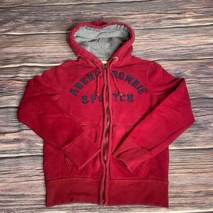 Abercrombie & Fitch Hoodie Vintage Sweatshirt Embroidered Dark Red Unisex Small